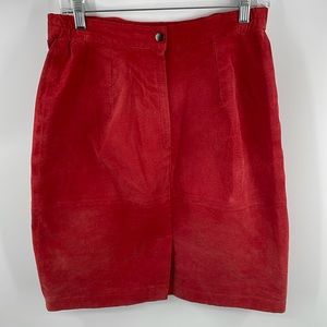 Vintage 90’s Pelle Red Suede Leather Skirt Size 12